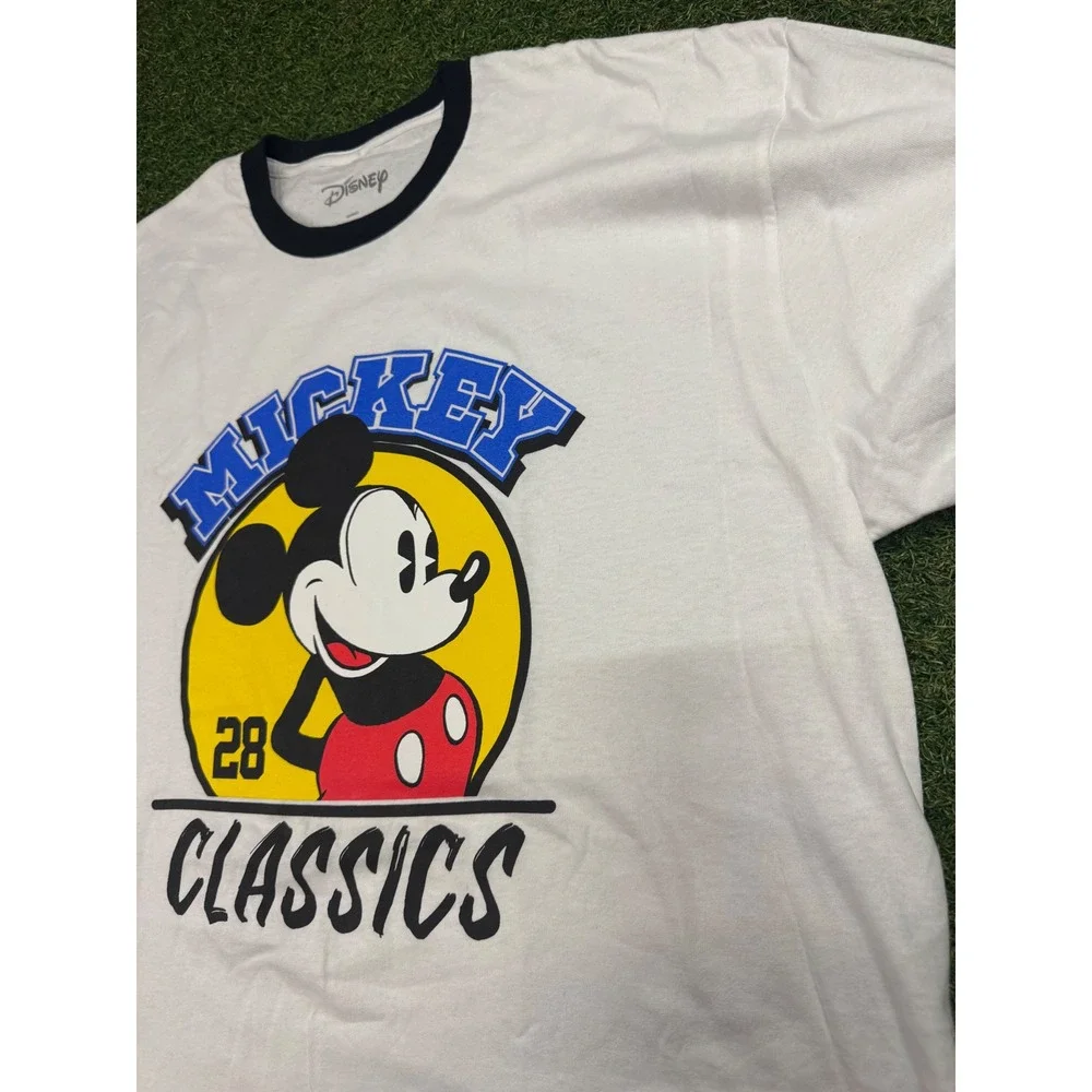 Disney Mickey Mouse Classics Ringer T-Shirt White Navy Blue XL Retro Graphic Tee